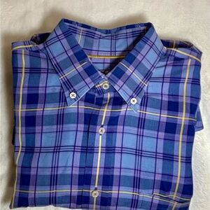 Robert Talbott Carmel Blue and Yellow Plaid Shirt size XL
